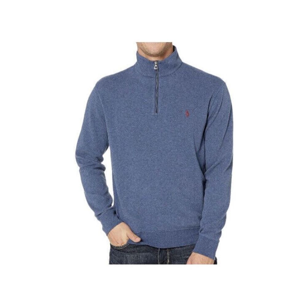 Polo Ralph Lauren‎ Quarter Zip Pullover Mens XLT Blue Heather Cotton Sweater